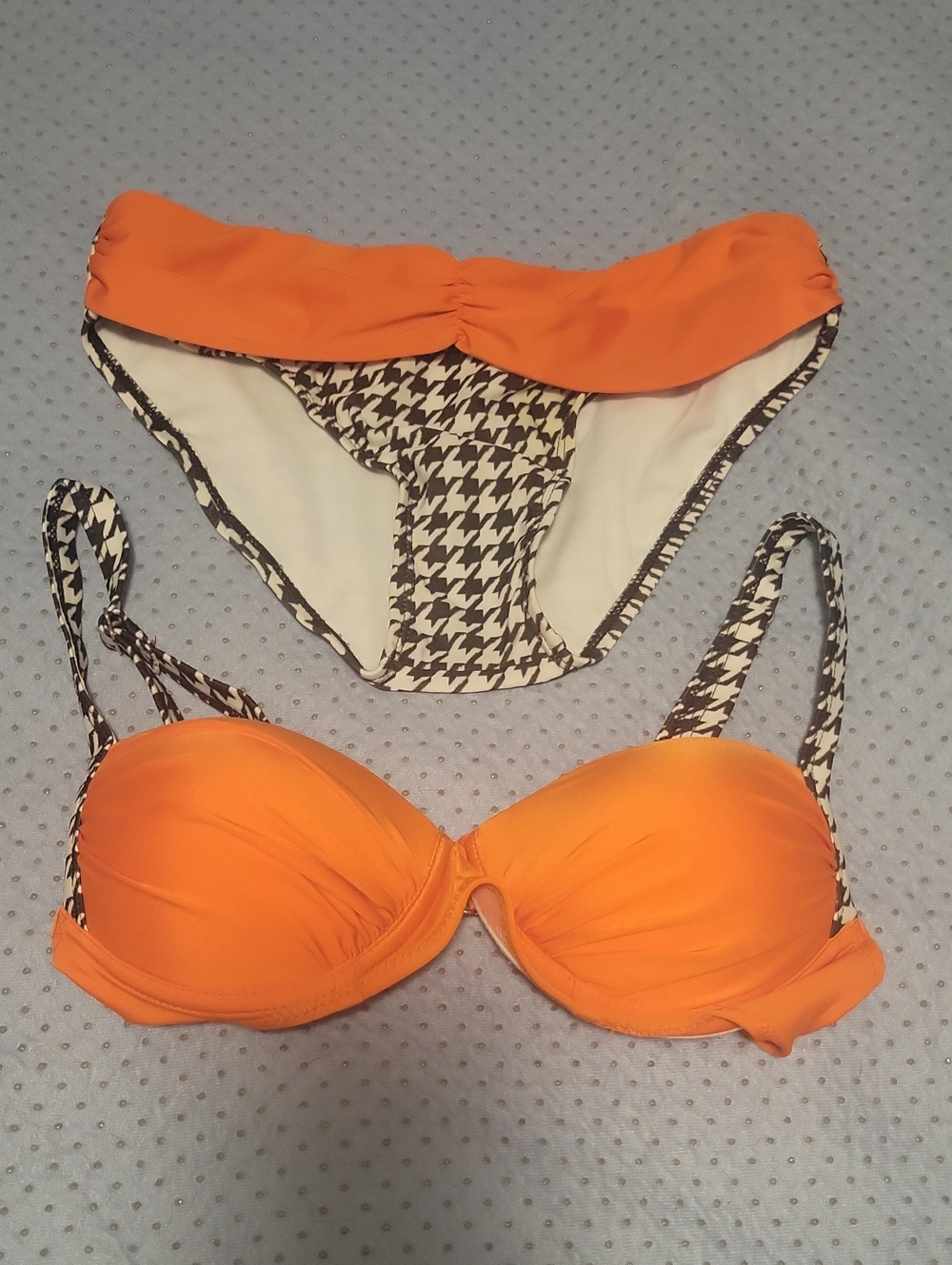 Orange Houndstooth Trim Push-Up Bikini Set